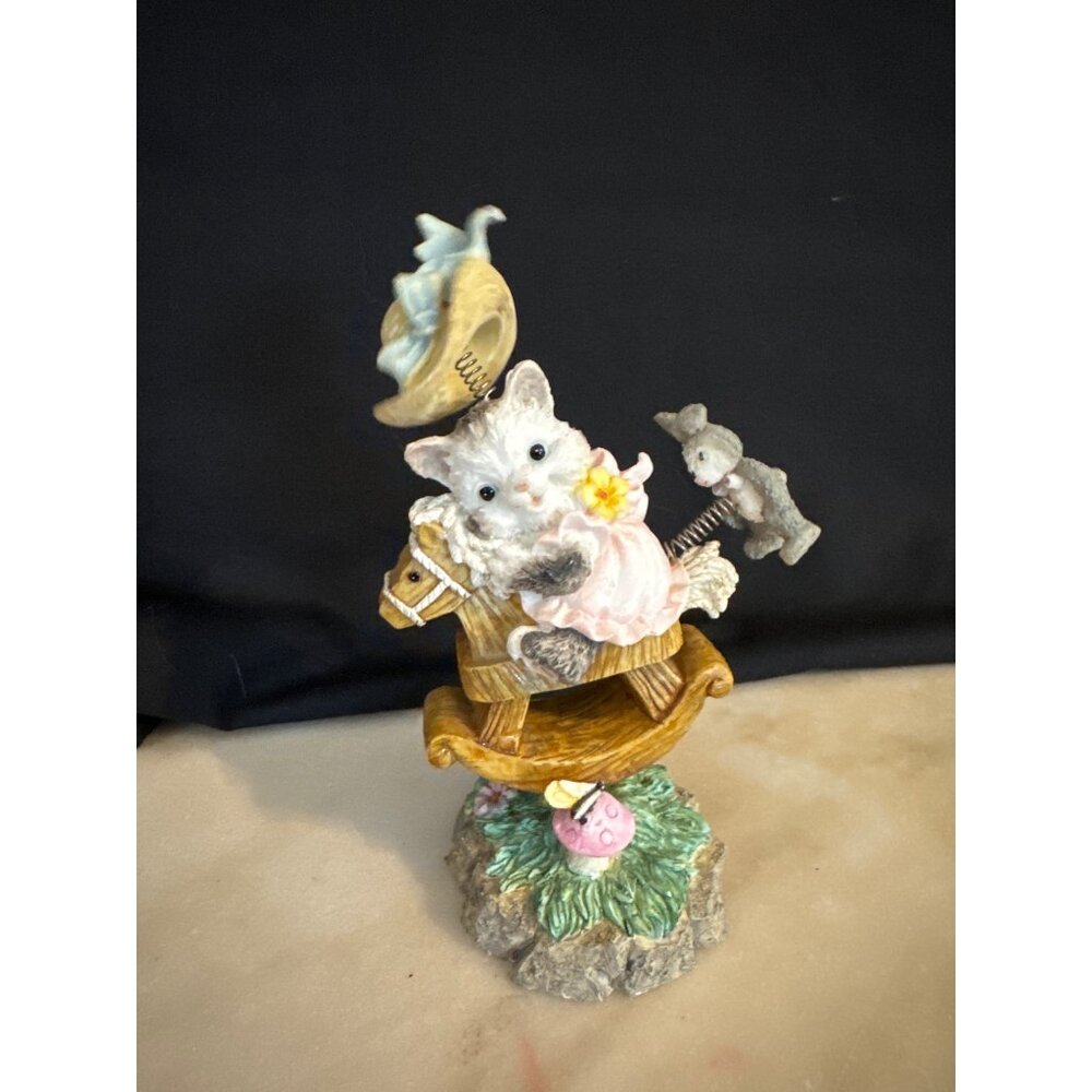 Westland 1997 $4086 Cat Rocking Kitty Figurine On Rocking Chair Spring Decor Bun